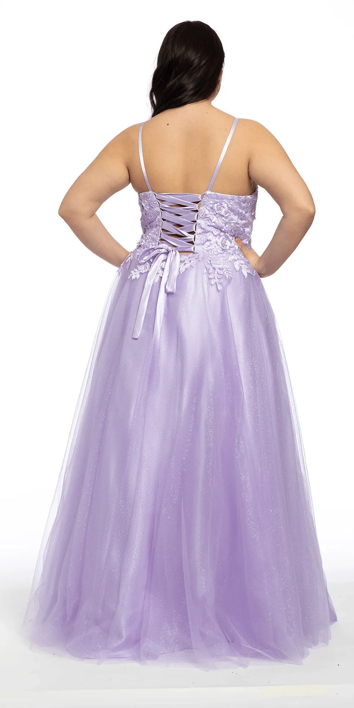 lilac/size/14/plus/Camille La Vie/Tulle Lace Up Back Ballgown with 3D Appliques/back