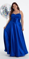 royal-blue/size/14/ plus/Camille La Vie/Twist Bodice Satin Corset Ballgown /front alt