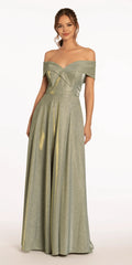 Two Tone Metallic Off the Shoulder Mock Wrap Dress - Camille La Vie