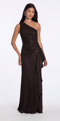 Camille La Vie Two Tone Metallic One Shoulder Column Dress with Side Cascade missy / 4 / brown