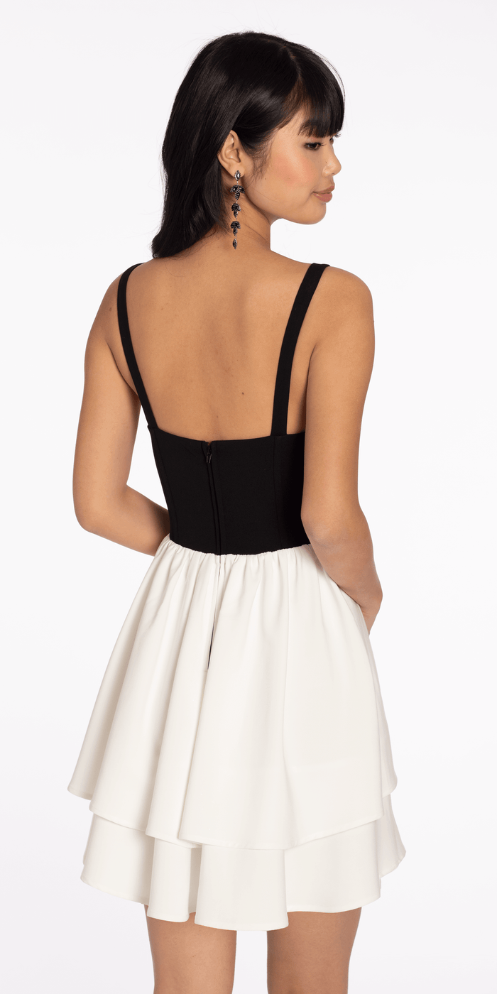 Two Tone Sweetheart Scuba Tiered Fit and Flare Dress - Camille La Vie
