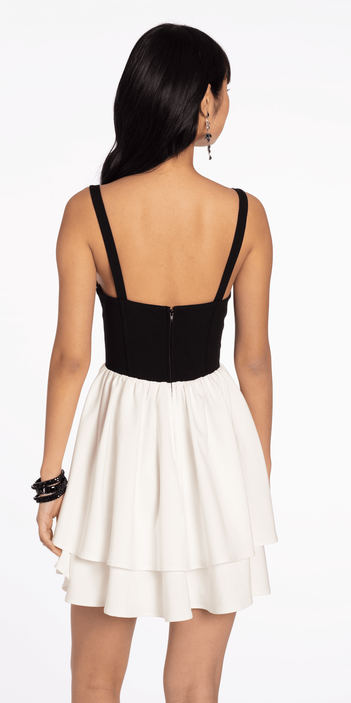 Two Tone Sweetheart Scuba Tiered Fit and Flare Dress - Camille La Vie