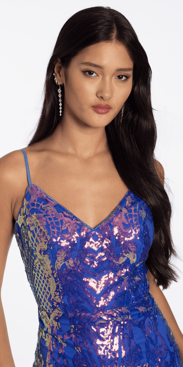 Camille La Vie V Neck Sequin Mesh Bodycon Dress