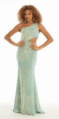 Velvet Sequin One Shoulder Cut Out Dress - Camille La Vie