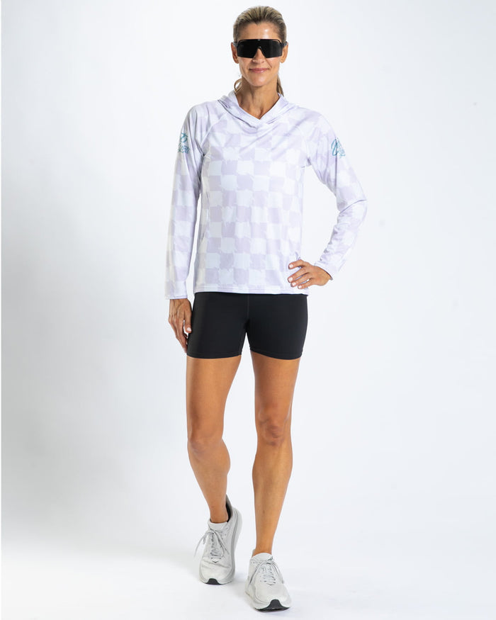Zoot Sports RUN LONG SLEEVE TEES Women's Ltd Run Sun Stop Hoodie - Checkers
