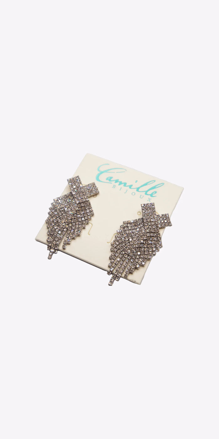 silver/one size/Camille La Vie/X Rhinestone Graduated Earrings /alt 2