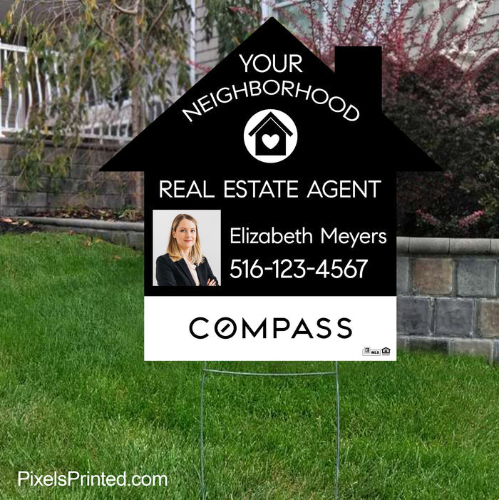 COMPASS realtor House-shaped sign focused on local marketing for real estate agents.