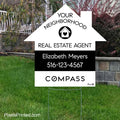 house-shaped professional sign for real estate agent neighborhood marketing.